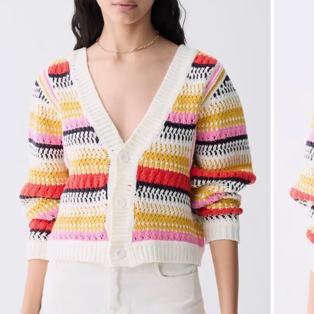 DELUC Ponte Stripe Reversible Colorful Striped‎ Cardigan Sweater
